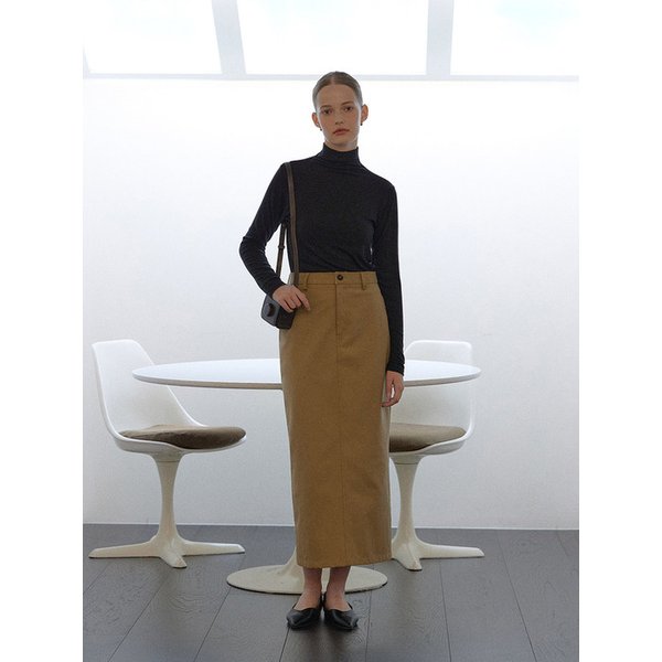 Wool straight maxi skirt (Beige)