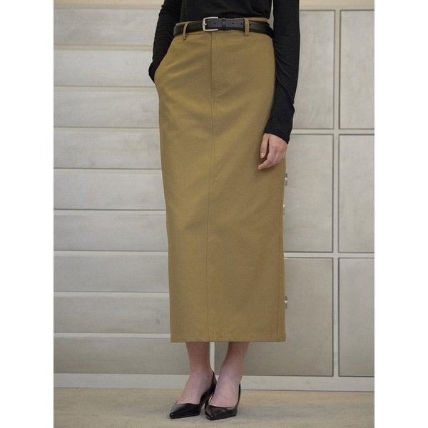 Wool straight maxi skirt (Beige)