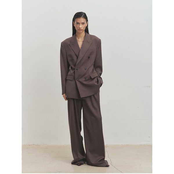 WOOL DOUBLE-BREASTED TAILORED JACKET_ KHAKI DARK BROWN