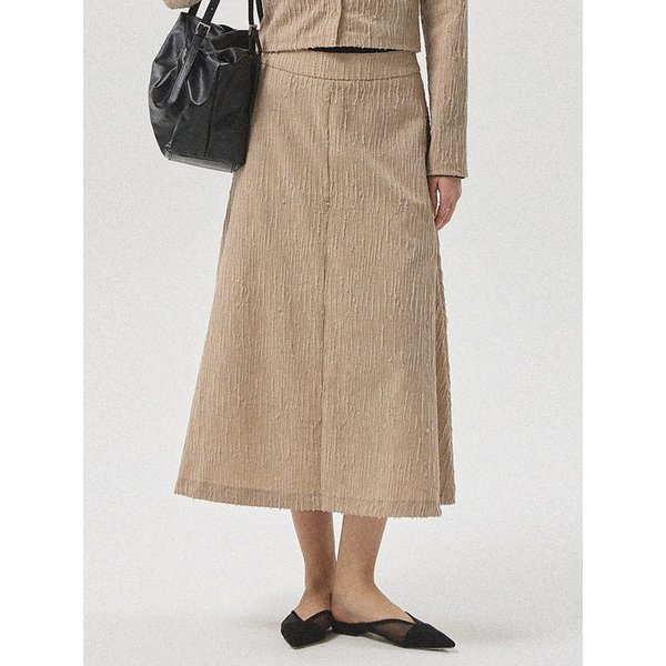 Selon Crinkle Textured Long Skirt_BEIGE