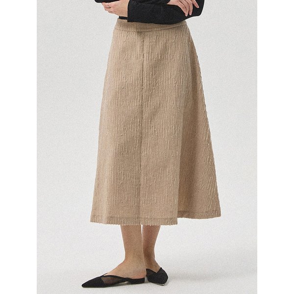 Selon Crinkle Textured Long Skirt_BEIGE