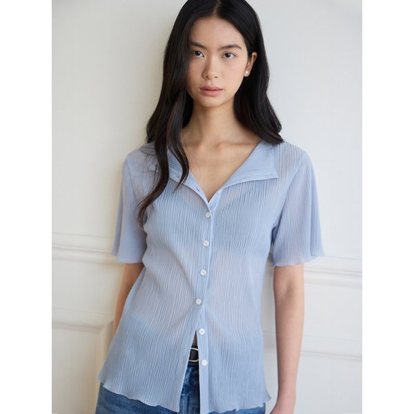 플리츠 레이어 블라우스 [블루]