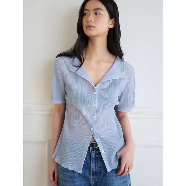 플리츠 레이어 블라우스 [블루]
