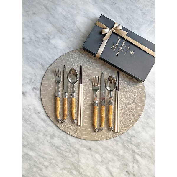 [선물포장] 장네론 라귀올 테이블양식기 마블 브라운 & 샌들 젓가락 2인 세트