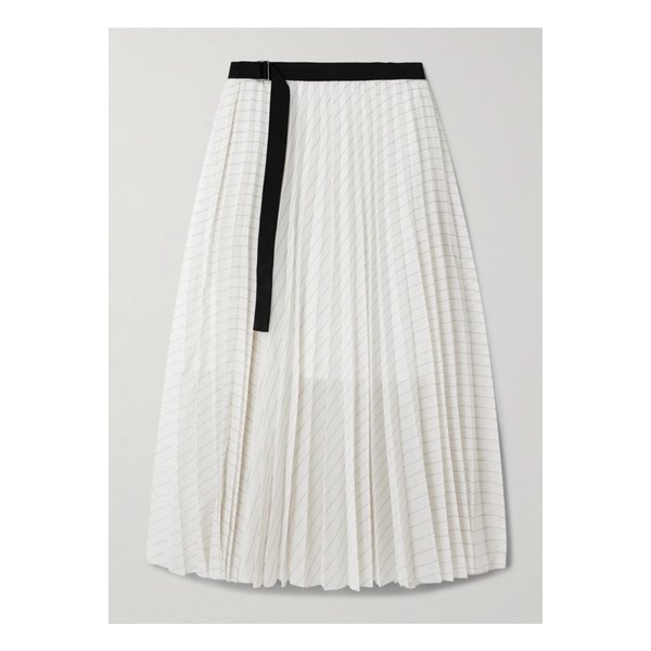 벨트 플리츠 스트라이프 보일 미디 스커트 오프 화이트 1647597359652561