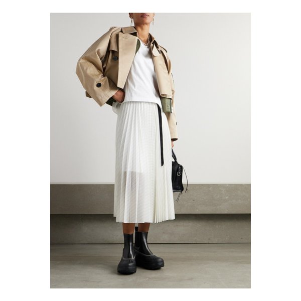 벨트 플리츠 스트라이프 보일 미디 스커트 오프 화이트 1647597359652561