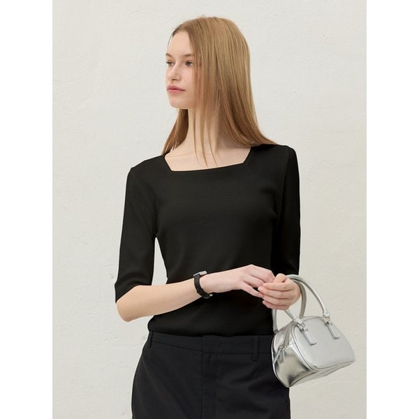 Sqaure Neck Half Sleeve Knit_Black
