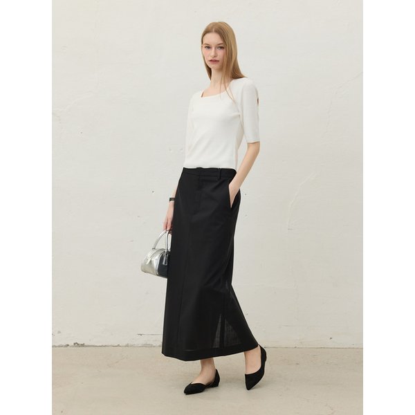 Sqaure Neck Half Sleeve Knit_Black