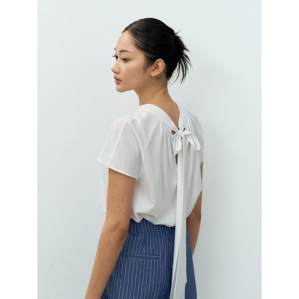 SHIRRING BACK RIBBON BLOUSE WHITE MBESTO019WH