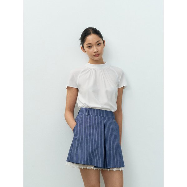 SHIRRING BACK RIBBON BLOUSE WHITE MBESTO019WH