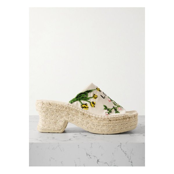 파울라 이비자 페탈 자수 캔버스 플랫폼 에스파드리유 뮬 크림 46376663162835251