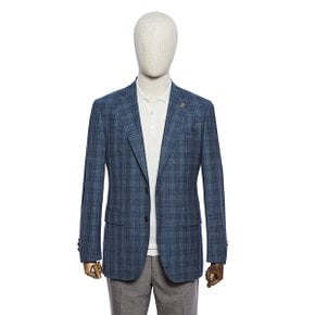 S/S 터콰이즈블루 울실크린넨 체크 자켓 POBMBJ52A