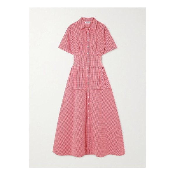 로지 애슐린 부기 우기 버글 보이 깅엄 코튼 시어서커 맥시 셔츠 드레스 레드 46376663162856514