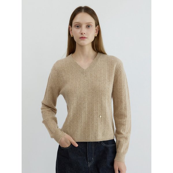 V-Neck Cable Knit Beige AT5SWF031BI
