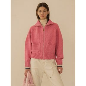 SIKN2054 pocket zip-up knit_Hot pink