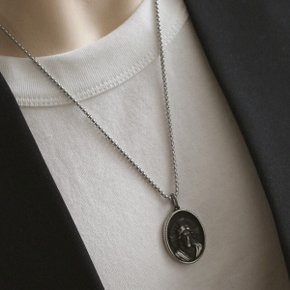 엔틱 무광 실버 예수 그리스도 펜던트 써지컬스틸 박스 체인 목걸이