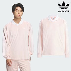 오리지널 벨루어 벨벳 폴로 롱 슬리브 긴팔 티셔츠 샌디 핑크 KQ5487