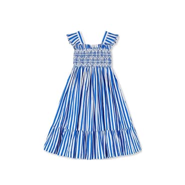 매직에디션 [SMOCK LONDON] (C)Rachel Carson Dress Sapphire Stripe with Chantilly Hand Smocking