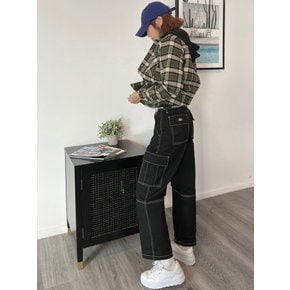 25FW 여성 릴렉스핏 콘트라스트 스티치 크롭 카고 팬츠 FPR57BKX
