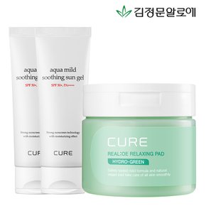 큐어 피토그린 릴렉싱 토너패드+선젤 선크림 60ml 2개