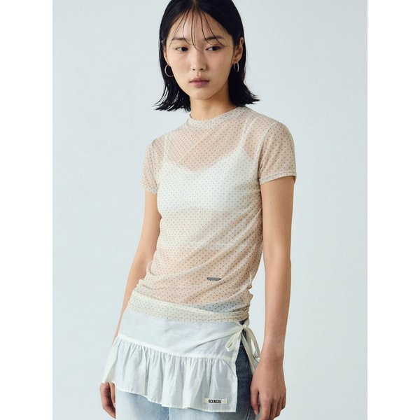 DOTS MOCK NECK HALF TOP_BEIGE
