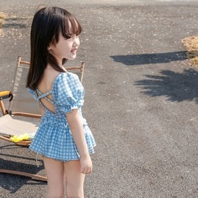 여아 체크 프릴 원피스 래쉬가드 아동 수영복