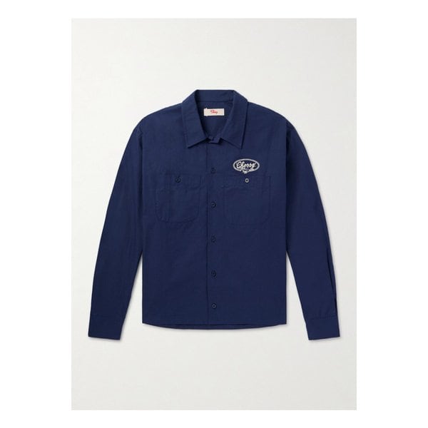체리 로스앤젤레스 로고 자수 코튼 포플린 셔츠 블루 1647597347914306