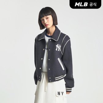 MLB [코리아공식] 여성 울 카라 크롭 바시티자켓 NY (Charcoal Grey)