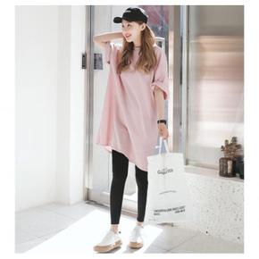 여성/봄/여름/파스텔 핑크 루즈핏 반팔 티셔츠 (S8359246)