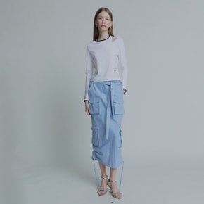 SENTIER Side String Belted Denim Cargo Long Skirt_Blue Denim