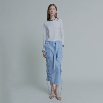 뮤제 SENTIER Side String Belted Denim Cargo Long Skirt_Blue Denim