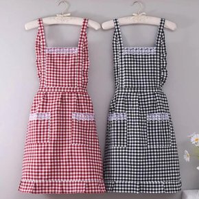 [토마]패턴 체크 면 생활방수 앞치마/압치마 주방 작업 예쁜 허리 ...