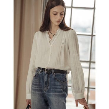 틸아이다이 Race texured frill blouse_Ivory