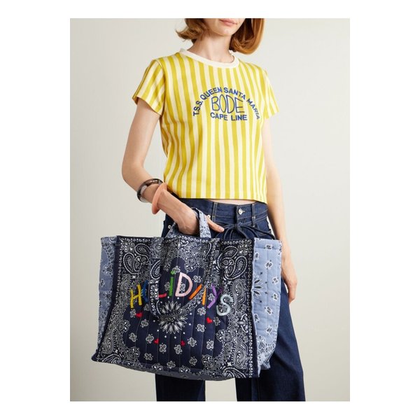 콜잇바이유어네임 카바스 맥시 자수 퀼팅 프린트 코튼 토트 백 네이비 46376663162856872