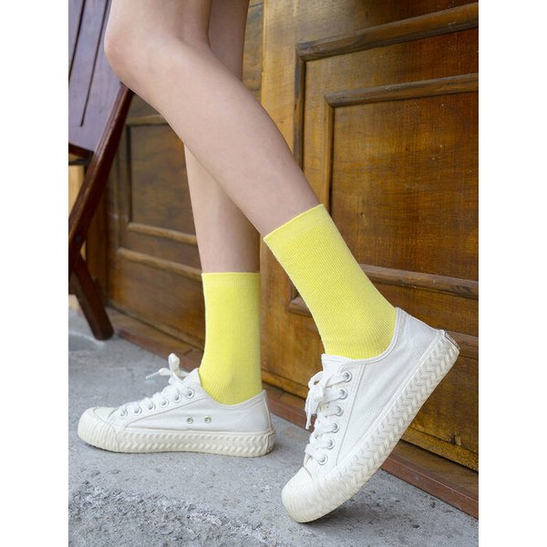 1254 골지 면 양말 기본 학생 컬러 무지 노랑 빨강 형광 여자 SOCKS