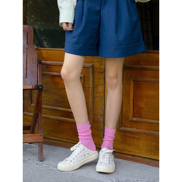 1254 골지 면 양말 기본 학생 컬러 무지 노랑 빨강 형광 여자 SOCKS