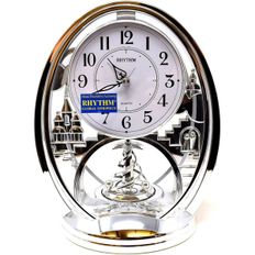  독일 리듬 아날로그 시계 인테리어 Rhythm Cont Mantel Clk Oval Silver/Arabic Dial/Rotating P