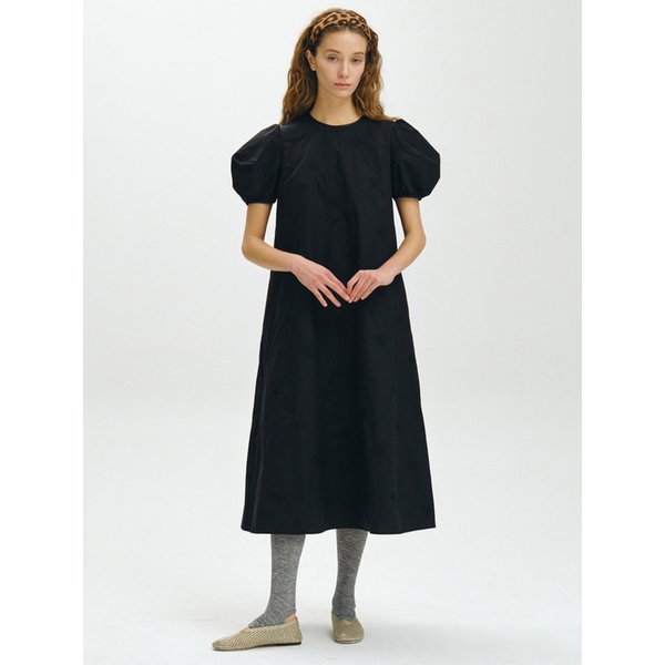 EMBROIDERED BELL SLEEVE MAXI DRESS / BLACK