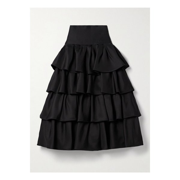 캐롤리나 헤레라 티어드 러플 실크 가자르 미디 스커트 블랙 1647597342544347