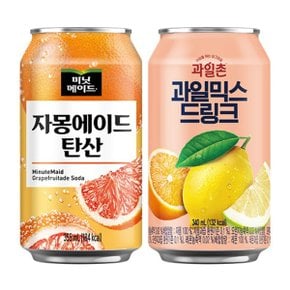 미닛메이드 자몽에이드 탄산 355ml 12캔 + 과일촌 과일믹스 드링크 340ml 12캔 / 총 24캔