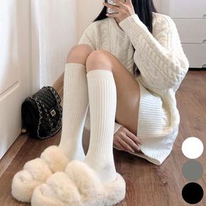여자데일리룩 여성 골지 니삭스 면 반스타킹 긴 무릎양말