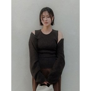 리걸 보트넥 볼레로 니트세트(브라운)