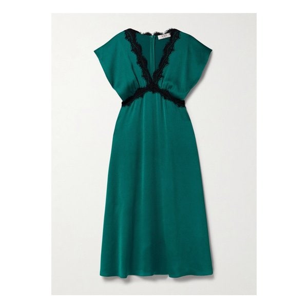 노아 레이스 트리밍 해머드 새틴 미디 드레스 틸 블루 1647597350564132