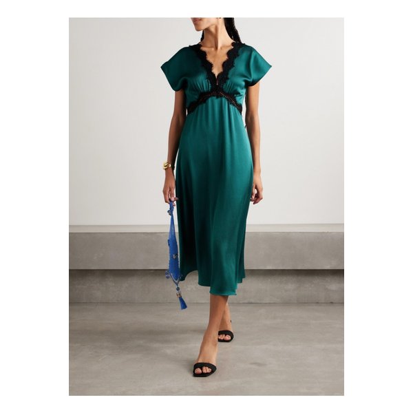 노아 레이스 트리밍 해머드 새틴 미디 드레스 틸 블루 1647597350564132