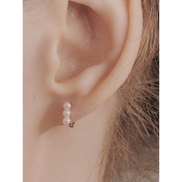 14k 3-진주 원터치 귀걸이