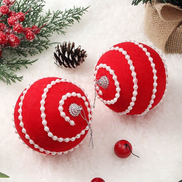 핫레드 패브릭 장식볼 2p세트(10cm) (진주라인)