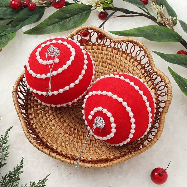 핫레드 패브릭 장식볼 2p세트(10cm) (진주라인)