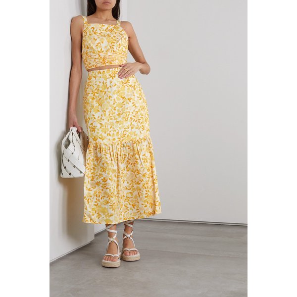 피오니 플로럴 프린트 리넨 맥시 스커트 34344356237478518