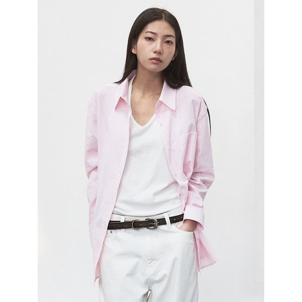 유주얼 스트라이프 오버 셔츠 [soft pink]