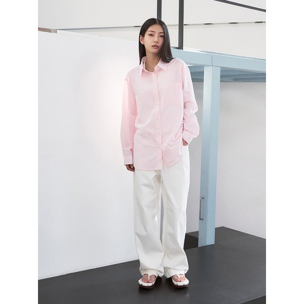 유주얼 스트라이프 오버 셔츠 [soft pink]